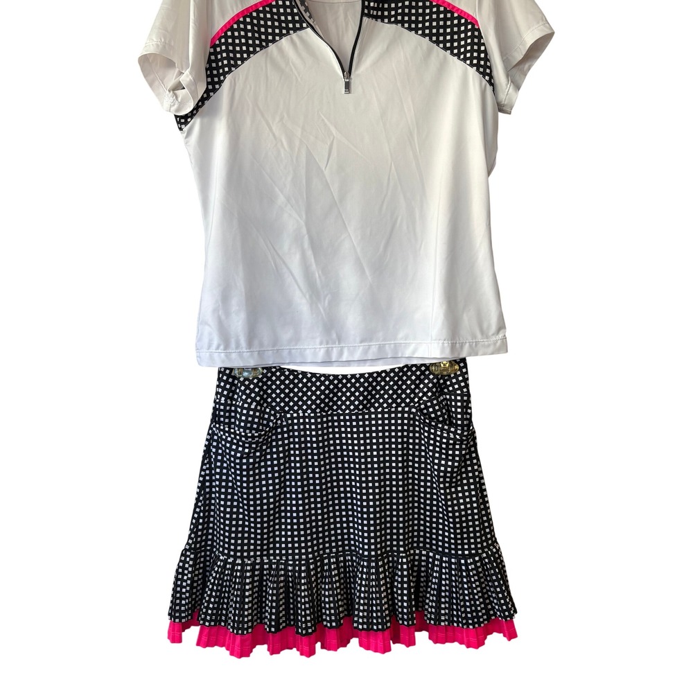 Tail Activewear Golf Tennis Set White Pink Checkered Skort Medium Top Large